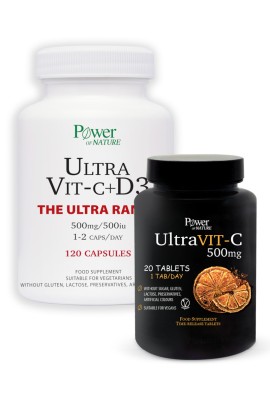 Power Of Nature PROMO The Ultra Range UltraVit-C + D3 120 Kάψουλες & UltraVit-C 500mg 20 Ταμπλέτες Βραδείας Αποδέσμευσης