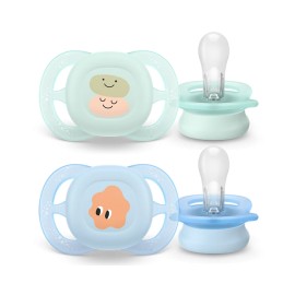 Avent Philips Soother Ultra Start Ορθοδοντικές Πιπίλες Σιλικόνης για 0-2m Πράσινο - Γαλάζιο με Σχέδια 2 Τεμάχια [SCF075/04]