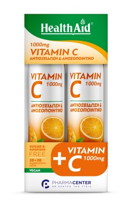 Health Aid PROMO Vitamin C 1000mg Αντιοξείδωση & Ανοσοποιητικό Πορτοκάλι 2x 20 Αναβράζοντα Δισκία