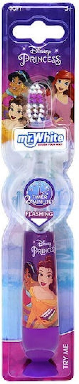 Mr.White Disney Princess Flashing Soft Παιδική Οδοντόβουρτσα με Χρονόμετρο Μαλακή για 3+ Ετών Μωβ 1 Τεμάχιο