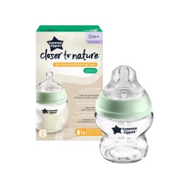 Tommee Tippee Closer to Nature Γυάλινο Μπιμπερό για 0m+ Μικρής Ροής με Θηλή Σιλικόνης 150ml