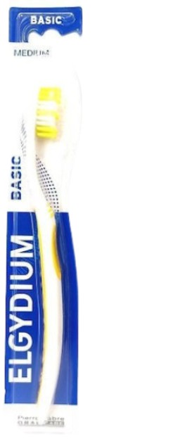 Elgydium Basic Medium Οδοντόβουρτσα Μέτρια Λευκό-Κίτρινο 1 Τεμάχιο