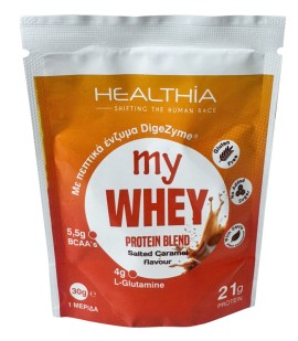 Healthia my Whey Protein Blend Πρωτεΐνη Ορού Γάλακτος & Σύμπλεγμα Πεπτικών Ενζύμων DigeZyme Καραμέλα 30gr