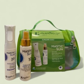 Mastic Spa PROMO Sunscreen Lotion Αντηλιακό Γαλάκτωμα SPF30 Σώματος 80ml - Sunscreen Hair SPF10 Αντηλιακό Serum Μαλλιών 100ml - Πράσινο Τσαντάκι