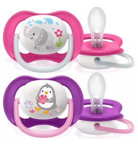 Avent Philips Ultra Air Animals Ορθοδοντική Πιπίλα Σιλικόνης 6-18m Ροζ - Λευκό [SCF080/12] 2 Τεμάχια