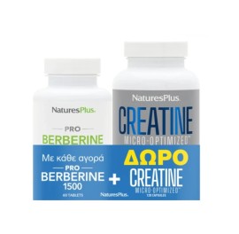 Natures Plus PROMO Berberine 1500mg για το Μεταβολισμό του Λίπους 60 Ταμπλέτες & ΔΩΡΟ Creatine Κρεατίνη 120 Κάψουλες