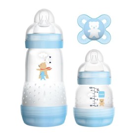 Mam PROMO Easy Start Anti-Colic Σετ Πλαστικά Μπιμπερό για 0m+ Κατά των Κολικών με Θηλή Σιλικόνης Μπλε Αρκουδάκι 260ml+130ml & Πιπίλα Σιλικόνης Start Μπλε 1 Τεμάχιο [655B]