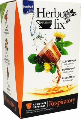 Intermed HerboFix Respiratory Ρόφημα για την Αντιμετώπιση του Κρυολογήματος Μέντα & Σαμπούκο σε Κάψουλες Συμβατές με Μηχανές Nespresso 10 Τεμάχια