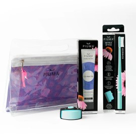 Piuma Gift Set Kit & Base Echinacea Soft Smile Box Soft Μαλακή Οδοντόβουρτσα Aqua Green με Καθαριστή Γλώσσας Τιρκουάζ 1 Τεμάχιο & Visible Active Echinacea Oδοντόκρεμα με Εχινάκεια Αντιφλεγμονώδεις & Επουλωτικές Ιδιότητες - Μέντα 75ml & Διάφανο Νεσεσέρ
