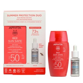 Apivita PROMO Bee Sun Safe Invisible Face Fluid SPF50 Αντηλιακή Λεπτόρρευστη Κρέμα Προσώπου Dry Touch 50ml & ΔΩΡΟ Bee Tech Concentrates HA5 Honey Repair Serum Ορός Επανόρθωσης & Λείανσης, Γεμίζει την Επιδερμίδα 10ml