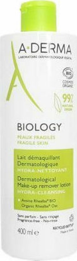 A-Derma Biology Dermatological Make up Remover Lotion Ενυδατικό Γαλάκτωμα Ντεμακιγιάζ Προσώπου - Ματιών 400ml