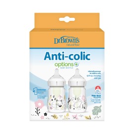 Dr. Browns Natural Flow Anti-Colic Options+ Πλαστικό Μπιμπερό Δάσος με Φαρδύ Λαιμό για 0m+ 2x150ml [WB52016]