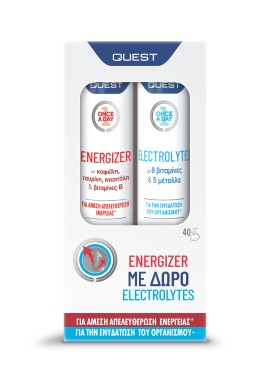 Quest PROMO Εnergizer Σύμπλεγμα Βιταμινών Β Γεύση Φρούτων 20 Αναβράζοντα Δισκία & Electrolytes για Ενυδάτωση του Οργανισμού Lemon-Lime 20 Αναβράζοντα Δισκία