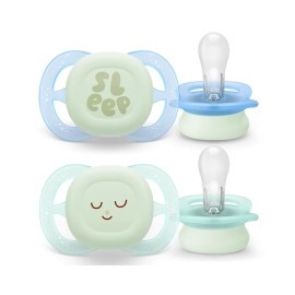 Avent Philips Ultra Air Nighttime Πιπίλα Σιλικόνης για 0-2m Φωσφορίζει στο Σκοτάδι Πράσινο / Γαλάζιο Sleep 2 Τεμάχια [SCF075/08]