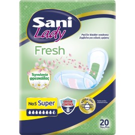 Sani Lady Fresh Super Σερβιέτες Ακράτειας Nο5 με Άρωμα 20 Τεμάχια [7 1/2 Σταγόνες]