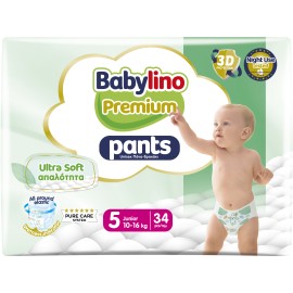 Πάνες Βρακάκι Babylino Premium Pants Ultra Soft Απαλότητα No5 Junior [10-16kg] 34 Πάνες