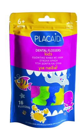 PlacAid Dental Flosser Kids Οδοντικό Νήμα με Λαβή για Παιδιά 6 Ετών+ 16 Τεμάχια