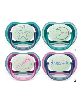 Avent Ultra Air Nighttime Ορθοδοντικές Πιπίλες Σιλικόνης Νυκτός 6-18m+ Μπλε-Πράσινο Dreams Stars 2 Τεμάχια