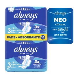 Always Ultra Day Super Extra Μέγεθος 3 Σερβιέτες Νυκτός με Φτερά 16 Τεμάχια