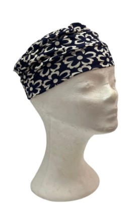 Τουρμπάν 100% Βαμβακερό Μπλε με Λουλούδια, Μαύρο Ριγέ [257]