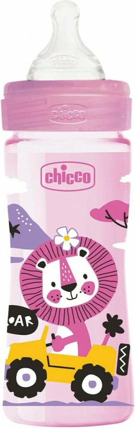 Chicco Well Being Πλαστικό Μπιμπερό με Σχέδια και Θηλή Σιλικόνης Μέτριας Ροής για 2m+ 250ml