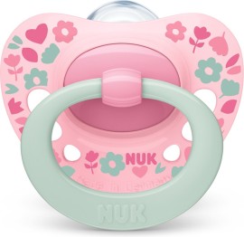 Nuk Signature Πιπίλα Σιλικόνης Ροζ με Λουλούδια 18-36m+ με Θήκη 1 Τεμάχιο
