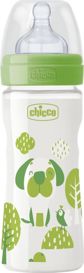 Chicco Nature Glass Well Being Γυάλινο Μπιμπερό Θηλή Σιλικόνης Green Dod 0m+ 240ml [20721-31]