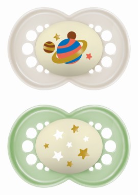 Mam Original Night 16m+ Ορθοδοντική Πιπίλα Σιλικόνης Νυκτός & Θήκη Μπεζ - Πράσινο 2 Τεμάχια [260SUc]