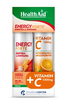 Health Aid PROMO Energy Forte Ενέργεια, Ζωντάνια & Vitamin C 1000mg Αντιοξείδωση & Ανοσοποιητικό Πορτοκάλι 2x20 Αναβράζοντα Δισκία