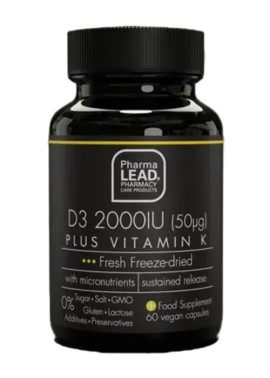PharmaLead Black Range D3 2000IU (50μg) Plus Vitamin K για το Ανοσοποιητικό Σύστημα & τα Οστά 60 Φυτικές Κάψουλες