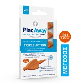 Plac Away Μεσοδόντιο Βουρτσάκι Triple Action 0.45mm, ISO 1, Πορτοκαλί, 6 Τεμάχια