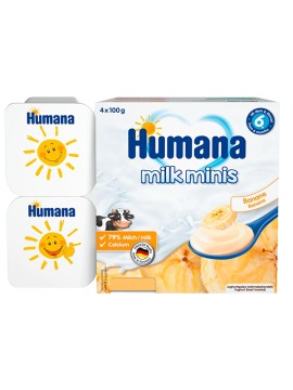 Humana Milk Minis Επιδόρπιο Γιαουρτιού με Γεύση Μπανάνα για 6m+ 4x100gr