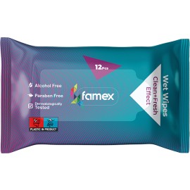 Famex Υγρά Μαντηλάκια Clean + Fresh Effect 12 Τεμάχια