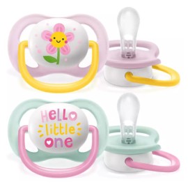 Avent Philips Ultra Air Happy Ορθοδοντική Πιπίλα Σιλικόνης 0-6m Ροζ - Κίτρινο [SCF080/09] 2 Τεμάχια