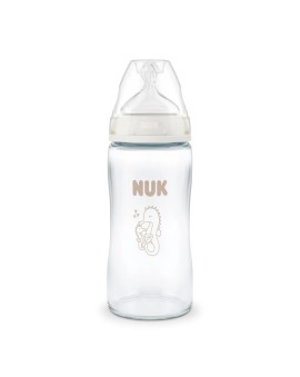 Nuk Perfect Match Ιππόκαμπος για 3m+ Γυάλινο Μπιμπερό με Θηλή Σιλικόνης Medium & Δείκτη Ελέγχου Θερμοκρασίας 240ml
