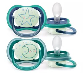 Avent Philips Ultra Air Nighttime Πιπίλα Σιλικόνης για 6-18m Φωσφορίζει στο Σκοτάδι Μπλε / Γαλάζιο Αστέρι & Moon 2 Τεμάχια [SCF376/13]