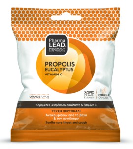 PharmaLead Propolis Eucalyptus + Vitamin C Καραμέλες Με Γεύση Πορτοκάλι Ανακουφίζουν Από Τον Βήχα Χωρίς Ζάχαρη & Γλουτένη 40gr