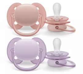 Avent Philips Ultra Soft Ορθοδοντική Πιπίλα Σιλικόνης για 0-6m Σομόν / Λιλά 2 Τεμάχια [SCF091/33]