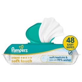Pampers Aqua Soft Touch Μωρομάντηλα με 99% Νερό με Καπάκι 48 Τεμάχια
