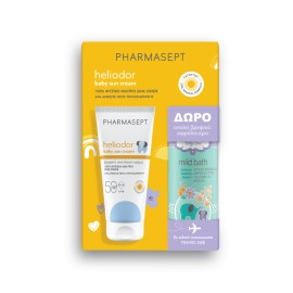 Pharmasept PROMO Heliodor Baby Sun Cream SPF50 με Φυσικό Αντηλιακό Φίλτρο Βρεφική Αντηλιακή Κρέμα Προσώπου & Σώματος 100ml & Mild Bath Απαλό Βρεφικό Αφρόλουτρο 100ml