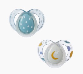 Tommee Tippee TT Night Sthr Πιπίλες Σιλικόνης Νυκτός 6-18m Moon Χρώμα:Τιρκουάζ / Γκρι 2 Τεμάχια