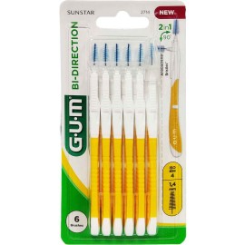GUM Bi-Direction Μεσοδόντια Βουρτσάκια με Λαβή 1.4mm 2 σε 1 Κίτρινο 6 Τεμάχια