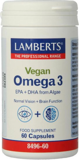 Lamberts Vegan Omega 3, EPA & DHA 750mg from Algae Ωμέγα 3 Λιπαρά Οξέα 60 Κάψουλες