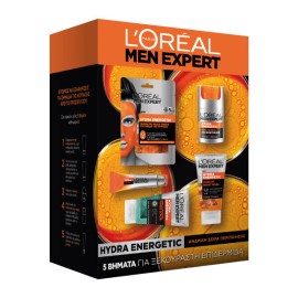LOreal Paris PROMO Men Expert Hydra Gift Box Energetic Gel 100ml - Energetic Scrub 100ml - Energetic Mask 30gr - Energetic Moisturiser 50ml - Energetic Roll on 10ml