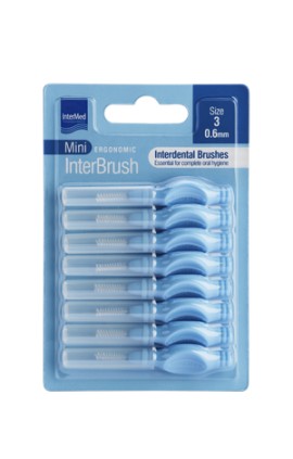 Intermed Ergonomic InterBrush Mini Size:3 Μεσοδόντια Βουρτσάκια με Λαβή 0.6mm Γαλάζιο 8 Τεμάχια