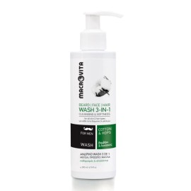 Macrovita 3 in 1 Wash Men Cotton & Hops Ανδρικό Καθαριστικό για Μούσια, Πρόσωπο & Μαλλιά 200ml