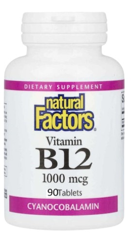 Natural Factors Βιταμίνη B12 1000mcg για το Νευρικό Σύστημα 90 Ταμπλέτες