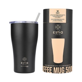 Estia Ποτήρι Θερμός με Καλαμάκι Coffee Mug Save The Aegean Midnight Black 500ml