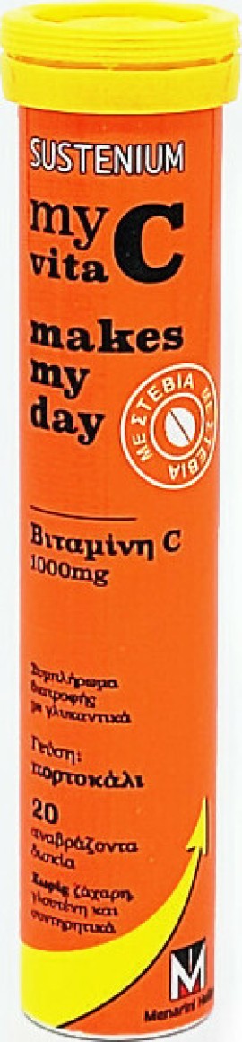 Menarini Sustenium My Vita C 1000mg Makes My Day Orange Συμπλήρωμα Διατροφής με Γεύση Πορτοκάλι 20 Αναβράζοντα Δισκία