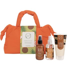 Fresh Line PROMO Caribbean Coconut Shower Scrub Αφρόλουτρο Απολέπισης 150ml & Shimmering Body Oil Ξηρό Λάδι Σώματος 150ml & Body Water Αρωματικό Νερό Σώματος 150ml & Τσαντάκι